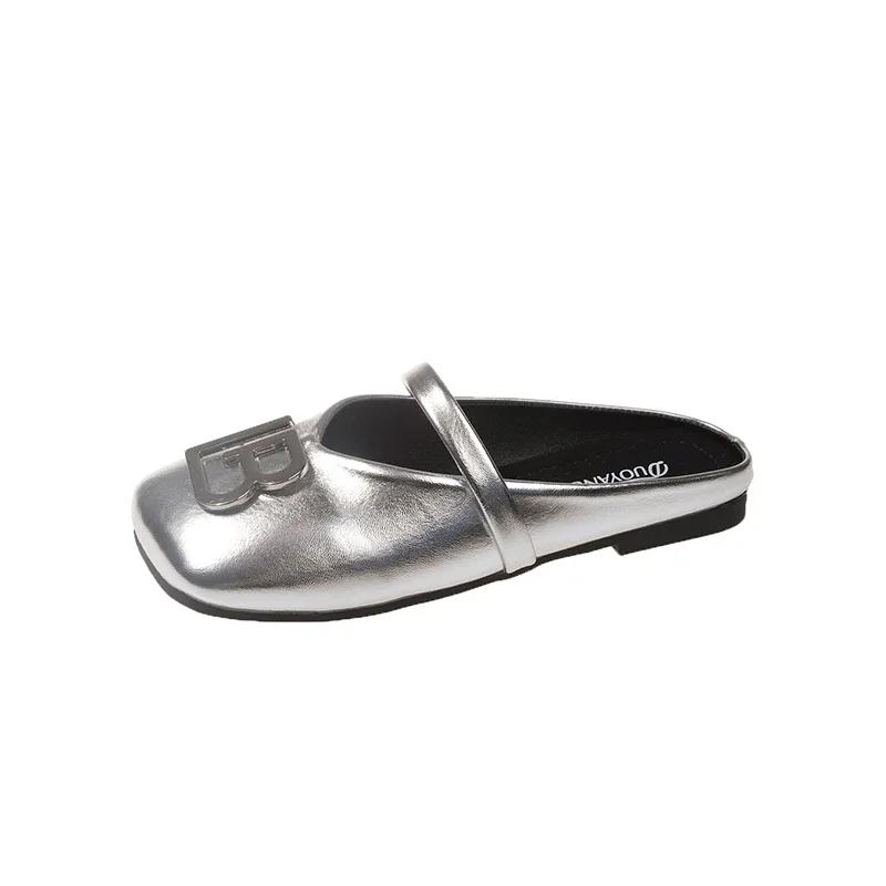 Модные летние женские тапочки на плоской подошве, модные дизайнерские сандалии, роскошные серебряные туфли для женщин 2024 года, новые женские туфли Zapatos De Mujer