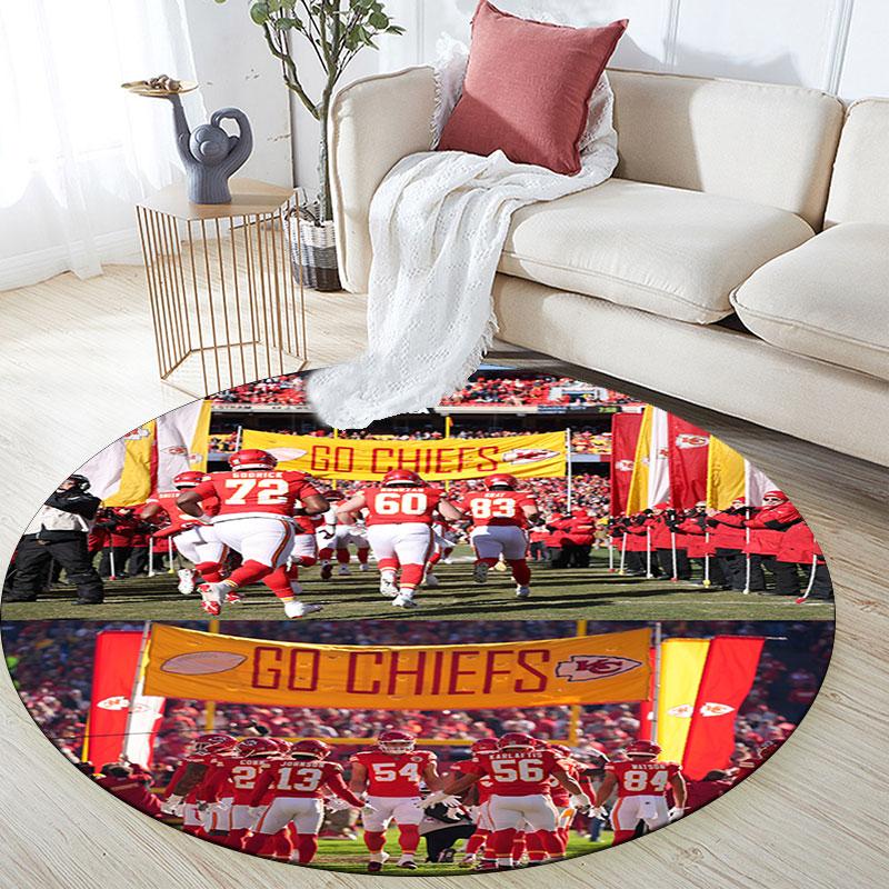 Chiefs Players pattern round rug,Carpet Rug for Living Room Bedroom Playroom ,Non-slip Floor Mat,Holiday Gifts and Birthday Gifts.