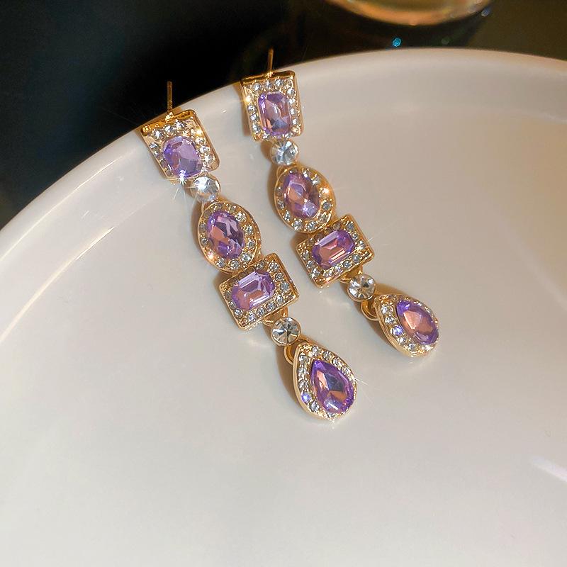 Элегантные серьги-подвески с кристаллами в форме капли воды в стиле французского двора