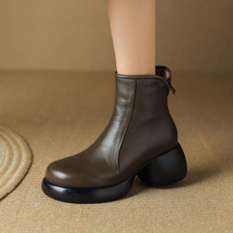 Модные женские короткие ботинки 2024 года, зимние новые, из натуральной кожи, на толстой подошве, в британском стиле, удобные модные ботинки, повседневная обувь для уличных прогулок