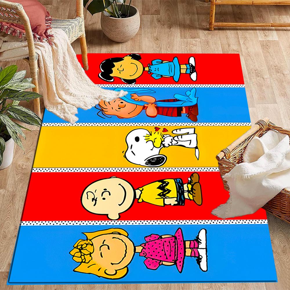 Snoopy's Peanuts Gang Themed Anti-Slip Rugs - Polyester Home Decor, Suitable for Bedrooms, Living Rooms, Doorways, Studios, and Decorations