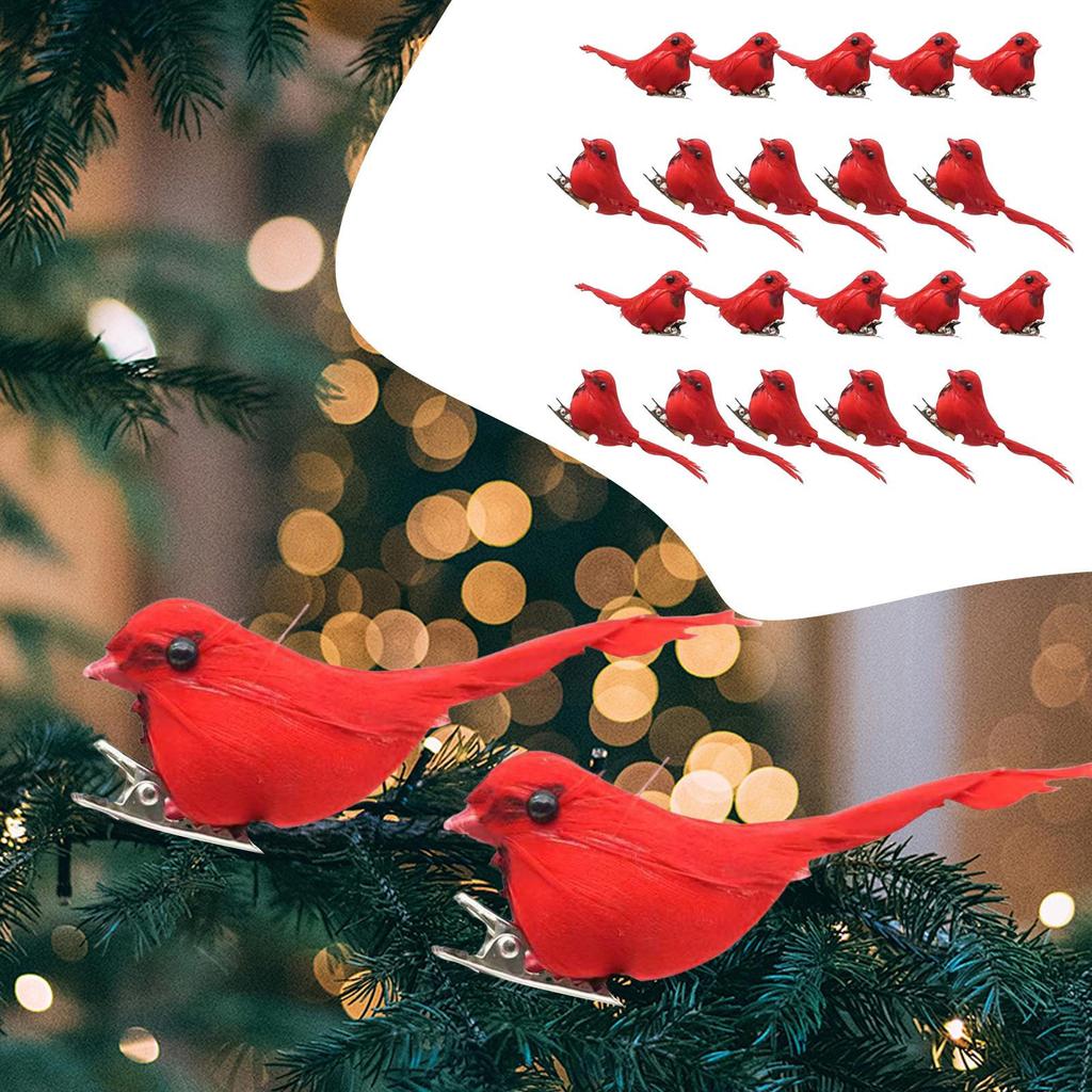 Artificial Christmas Bird Ornaments Xmas Decors with Clip Art Simulation Red Decorations for