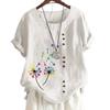 Women's Cotton Casual Top with 6 Butterfly Plant Print Patterns, Round Neck, Short Sleeves