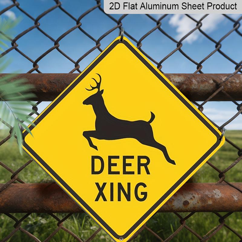 2D Flat, 1pc, Aluminum Wall Sign, Durable Sign 'Deer Crossing'- Printed, Weather-Resistant Wall Art, Suitable Indoor and Outdoor Decoration| Home
