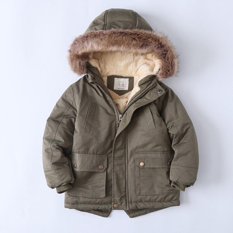 Boys Coats Velvet and Thickened 2024 Winter Fashion Hooded Jacket Boys' Clothing Children Cotton-padded Jackets