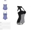 Elegant Plus Size Racy Black Halter Low Cut Beachsuit For Striped Swimwear Women