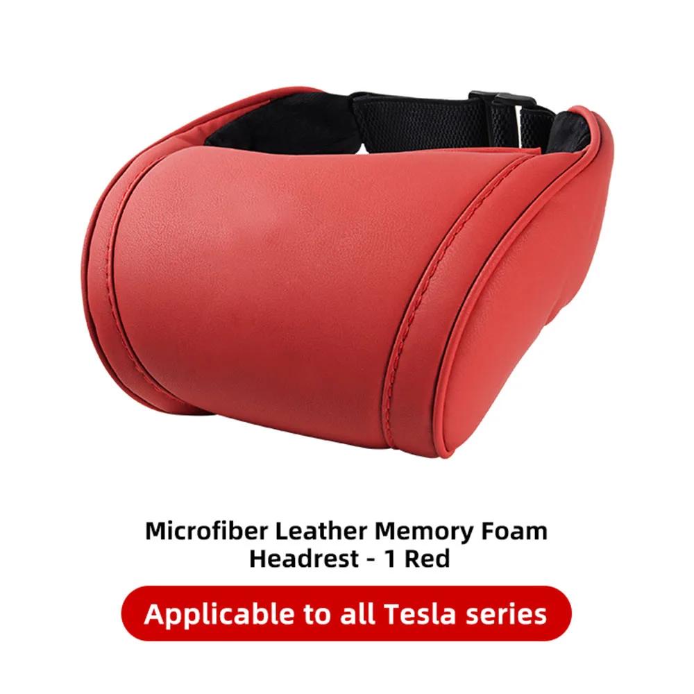 Memory Foam Travel Neck Pillow for Tesla Model 3 Y X S PU Leather Car Seat Headrest Adjustable Comfort Neck Support Accessory