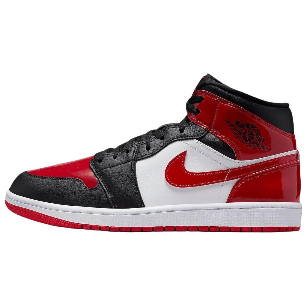 Jordan Air Jordan 1 Лакированная кожа, Кожаные кроссовки на средней высоте, Винтажные баскетбольные кроссовки, Мужские, Черно-красно-белые, HV4091-006