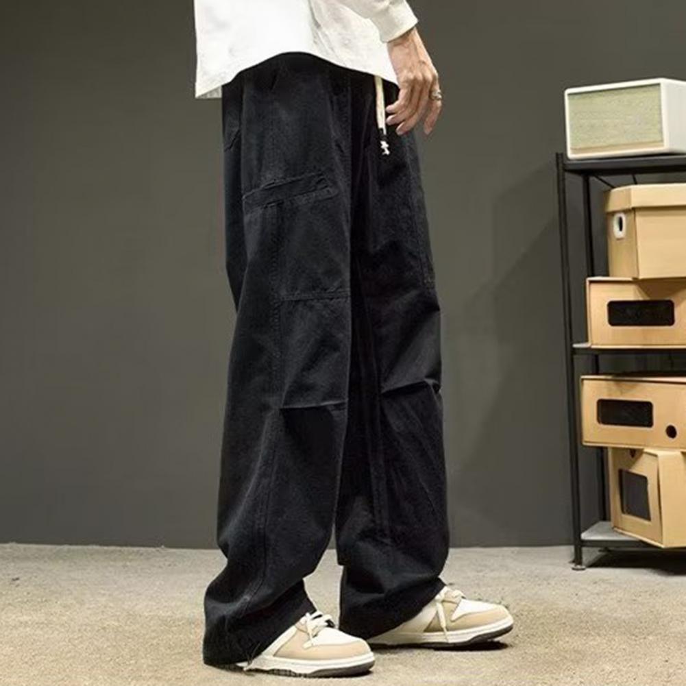Длинные брюки, уличные брюки-карго с несколькими карманами, эластичный пояс для осени и весны, широкие свободные прямые брюки