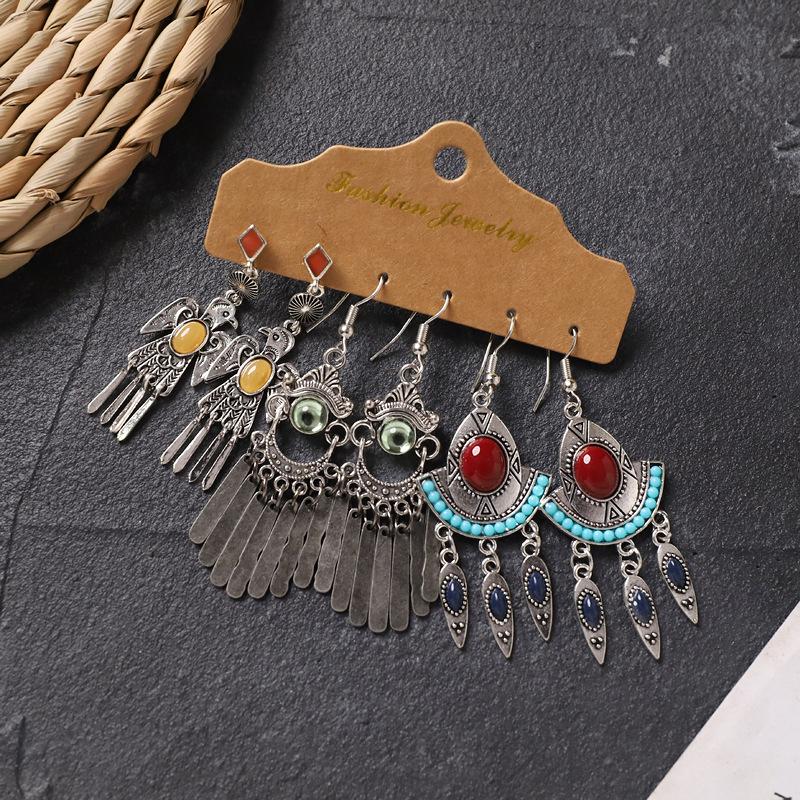Set Earrings Retro Niche Long Fringed Bohemian Vacation Style Earrings Women's Earrings