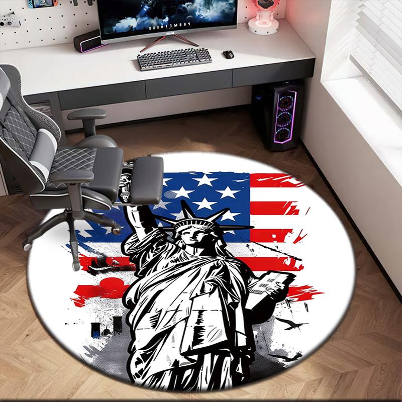 1pc Patriotic Theme Statue of Liberty Round carpet Painted Printed circular carpet, home door mat, outdoor travel protection carpet