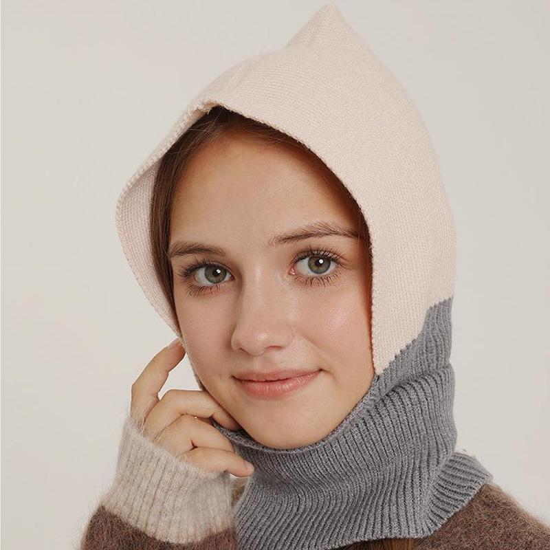 1Pc Scarf Baraklafa Hat Wool Winter Knitted Warm Polyester Ear Protection Splicing Cap