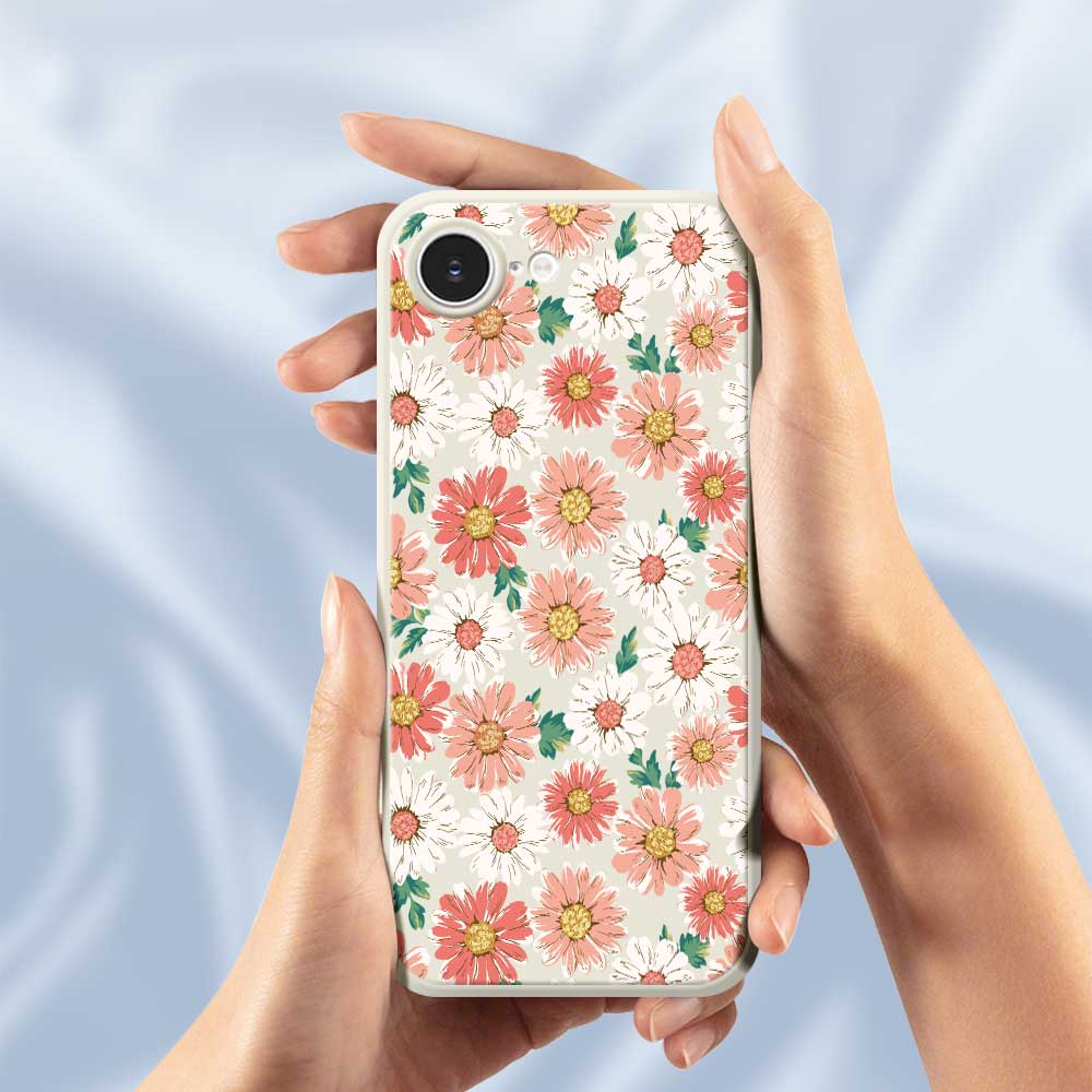 For iPhone 16e Case Chrysanthemum Pattern Printing Straight Edge TPU Phone Back Cover