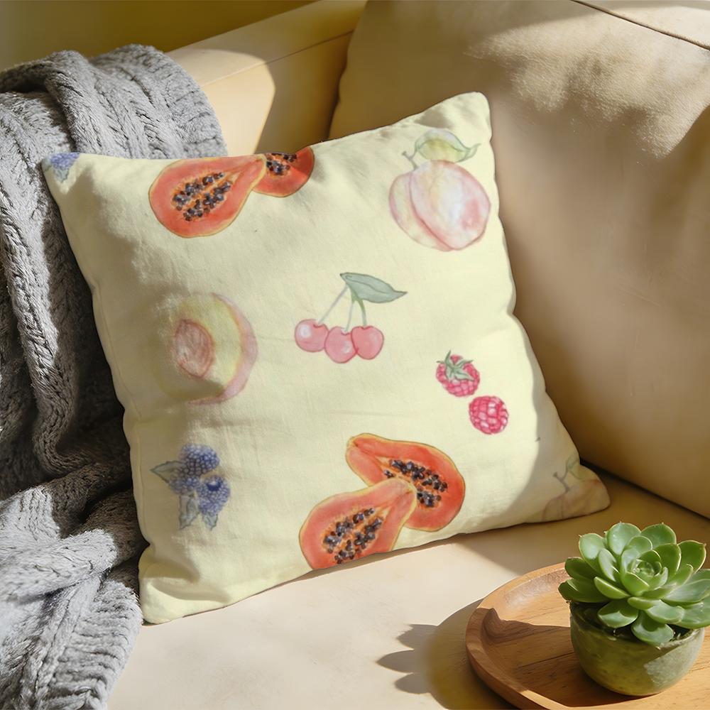 Cushion Cover Washed Linen Soft Breathable Decorative Case for Sofa Home Pillow cover Djerf Summer BerriesS Print Avenue