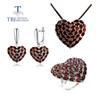 Luxury Gemstone Jewelry Set Natural Gemstone Red Garnet Rings Earrings Pendant Necklace 925 Sterling Silver Fine Jewelry Women