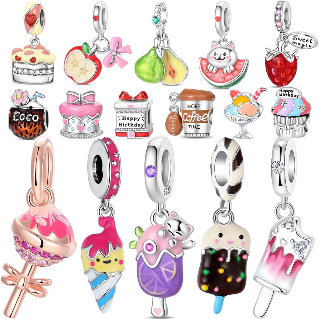 Ice Cream Charms Copper Cartoon Cute Cake Fruit Candy Pendant Beads Necklace Diy Bracelet Present Jewellery Gift