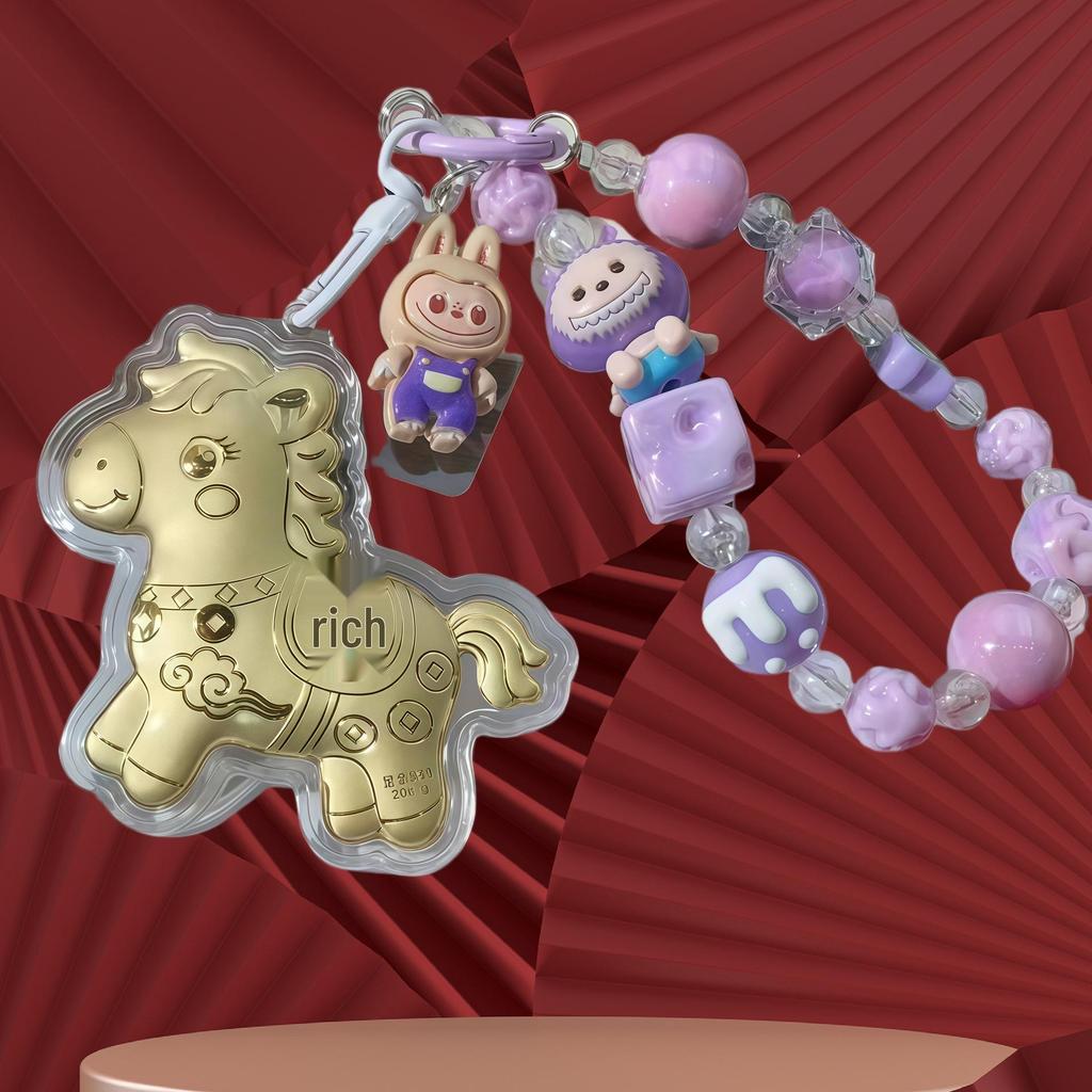 Кулон-брелок для ключей в виде лошади из чистого золота 999 пробы: Талисман мгновенного богатства для телефона, сумки или автомобиля