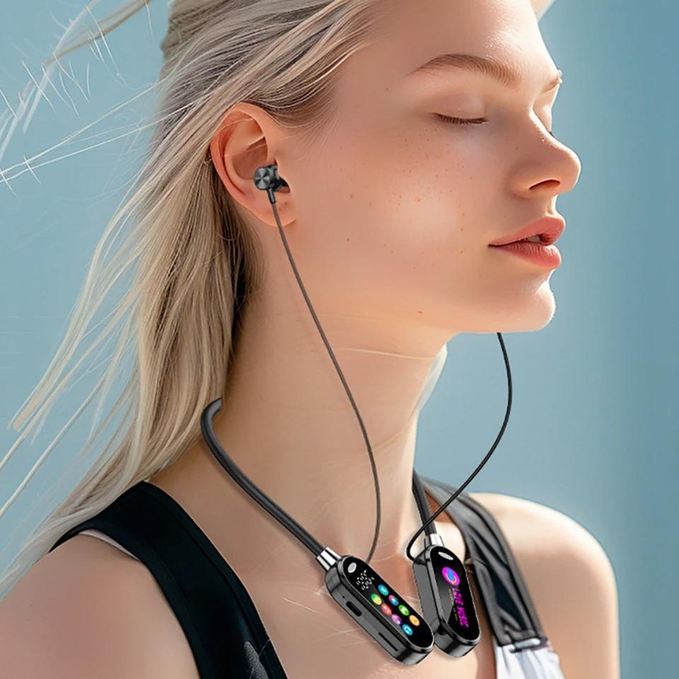 Bluetooth Screen Wireless Color Neckband Headphones Bluetooth 54 Headset Hifi Stereo Sports Headsets Magnetic Earbuds Waterproof Support Tf Card P32