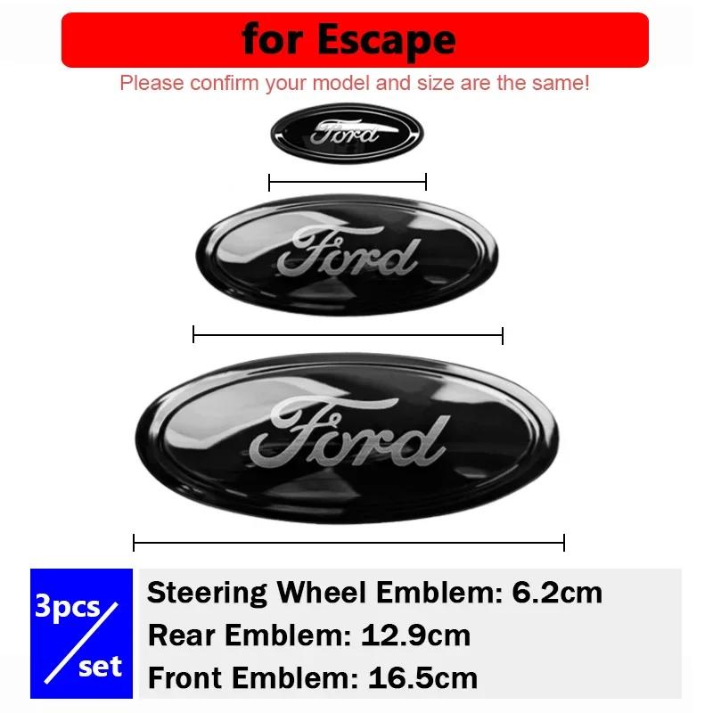 3PCS Car Front Hood Emblem Rear Decal for Ford Focus Edge Mondeo Everest Taurus Exolorer Escape ESCORT Steering Wheel Sticker