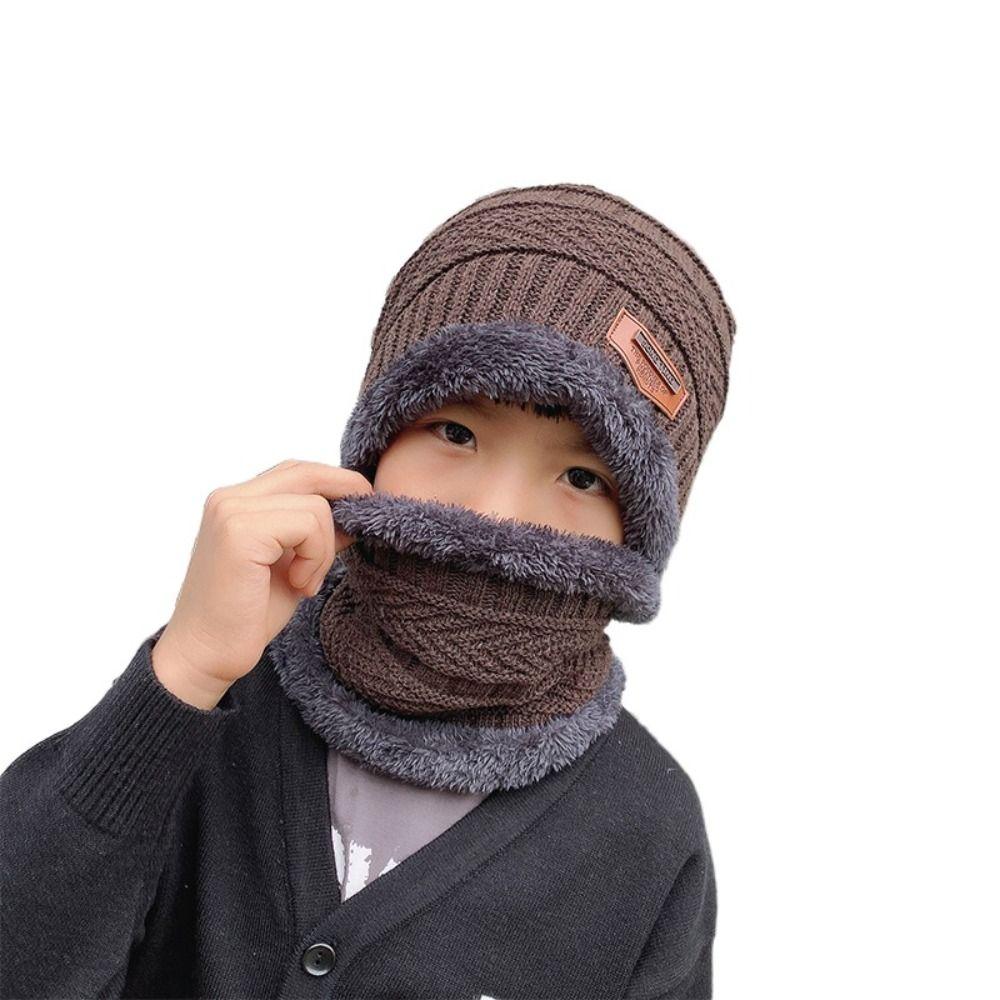 Kids Fleece Soft Balaclava Knitted Hat Neck Scarf Cap Beanie Hat Scarf