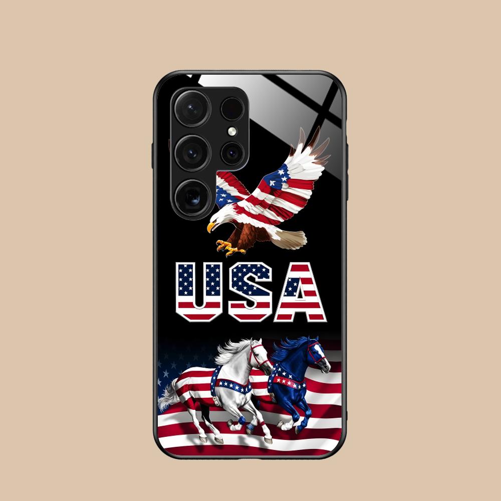 США Флаг Америки Чехол для мобильного телефона Samsung Galaxy S26 S25 S24 S23 S22 S21 S20 Note20 Plus FE Ultra Стеклянный Цветной Чехол