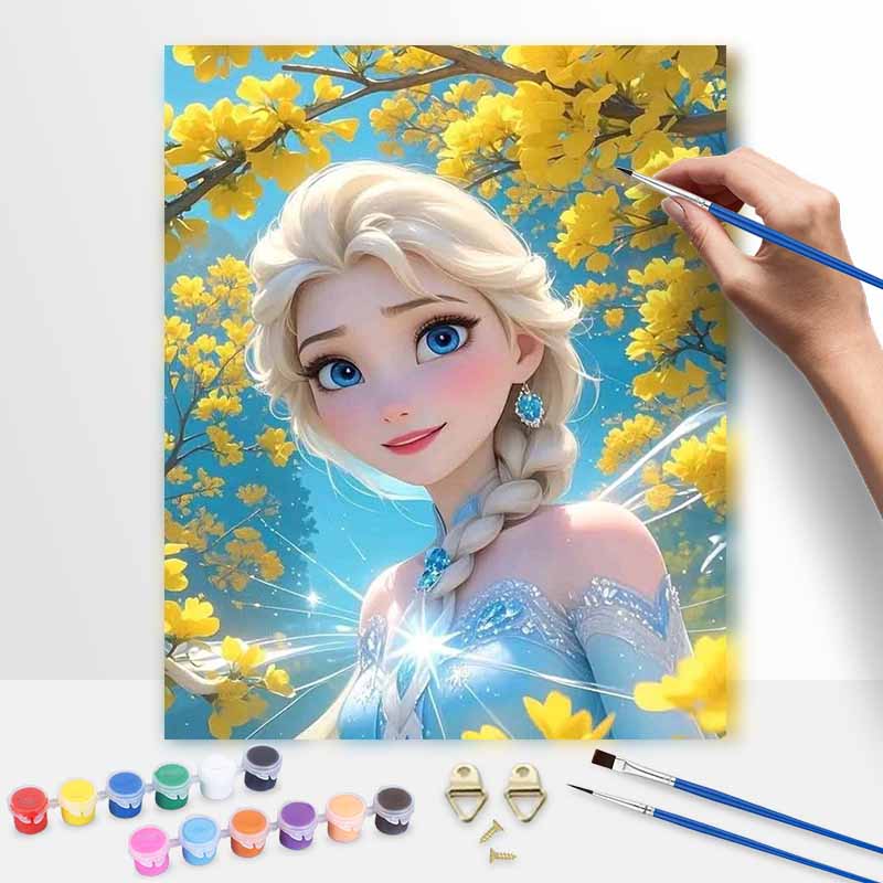 Disney Эльза масляная живопись картина искусство желтый цветок природа ручная работа DIY painting украшение дома подарок