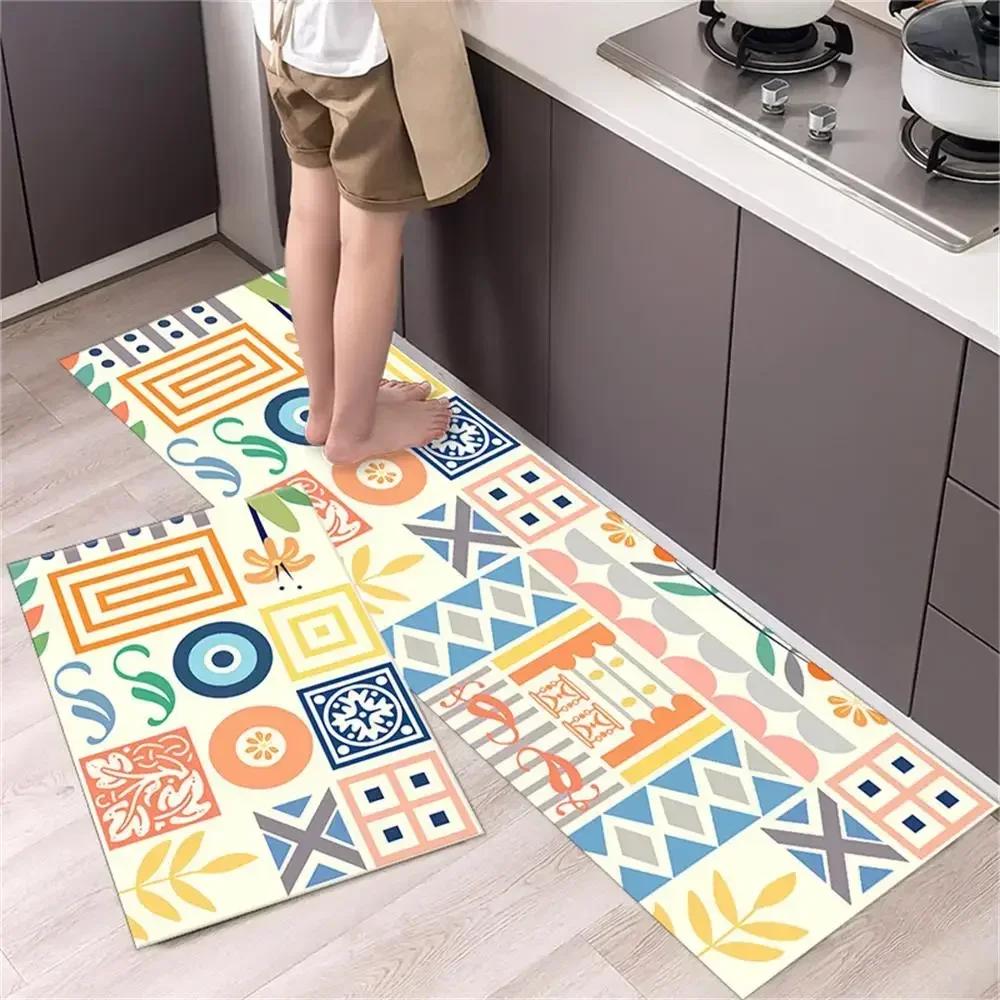 2 Pcs Kitchen Rug Set Non-Slip Oil Proof Washable Black White Diamond Print Floor Mats for Kitchen Sink Laundry Room