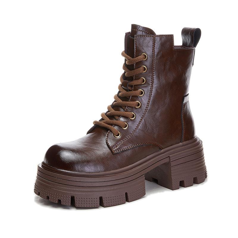 Кожаные ботинки Мартин женские 2025 осень и зима новые женские туфли на высоком каблуке ретро полированные короткие ботинки повседневные универсальные тонкие женские ботинки