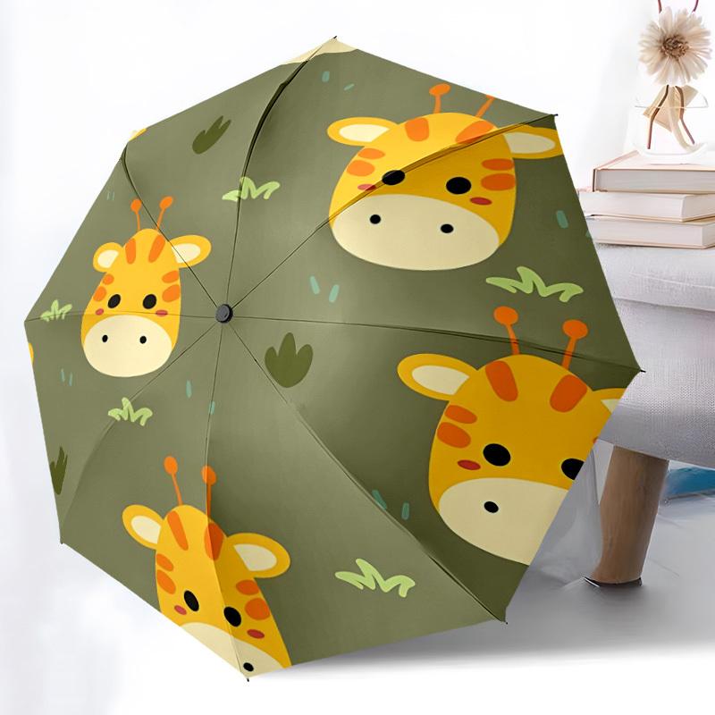 1pc Giraffe Pattern Automatic Folding Umbrella - Portable Collapsible Design, 8-Rib Iron Frame, Durable Fabric yy251125204