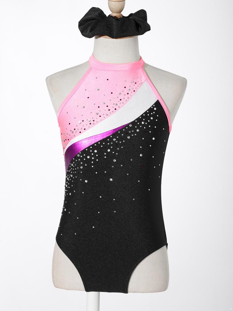 Детский трико без рукавов для девочек, танцевальная гимнастика, тренировочная танцевальная одежда, гимнастическое боди с повязкой на голову и шортами