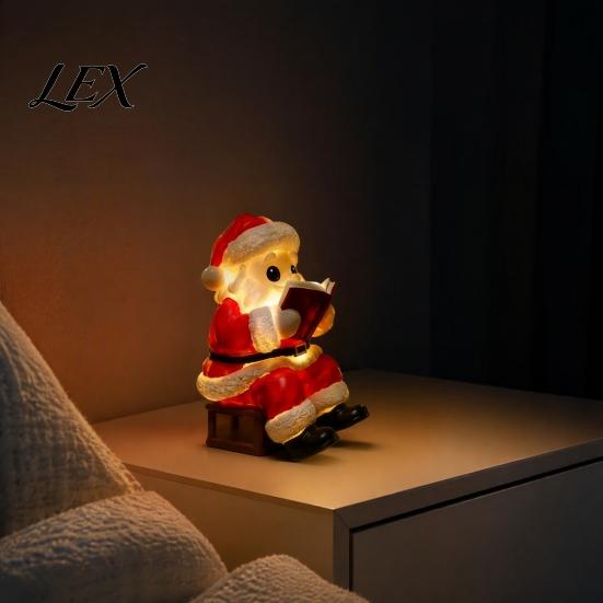 Battery Operated Lamp Santa Claus Night Light, Resin Christmas Tabletop Ornament with Decorative Light for Room Warm LED Lighting, Holiday Bedroom