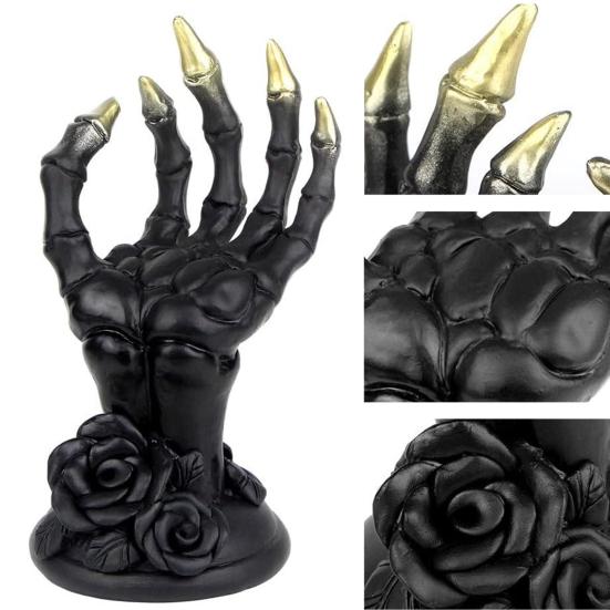 Держатель для ювелирных изделий в готическом стиле Держатель для ювелирных изделий в форме руки с основанием в виде розы Многофункциональная подставка для украшений Орнамент для колец Серьг Ожерелья