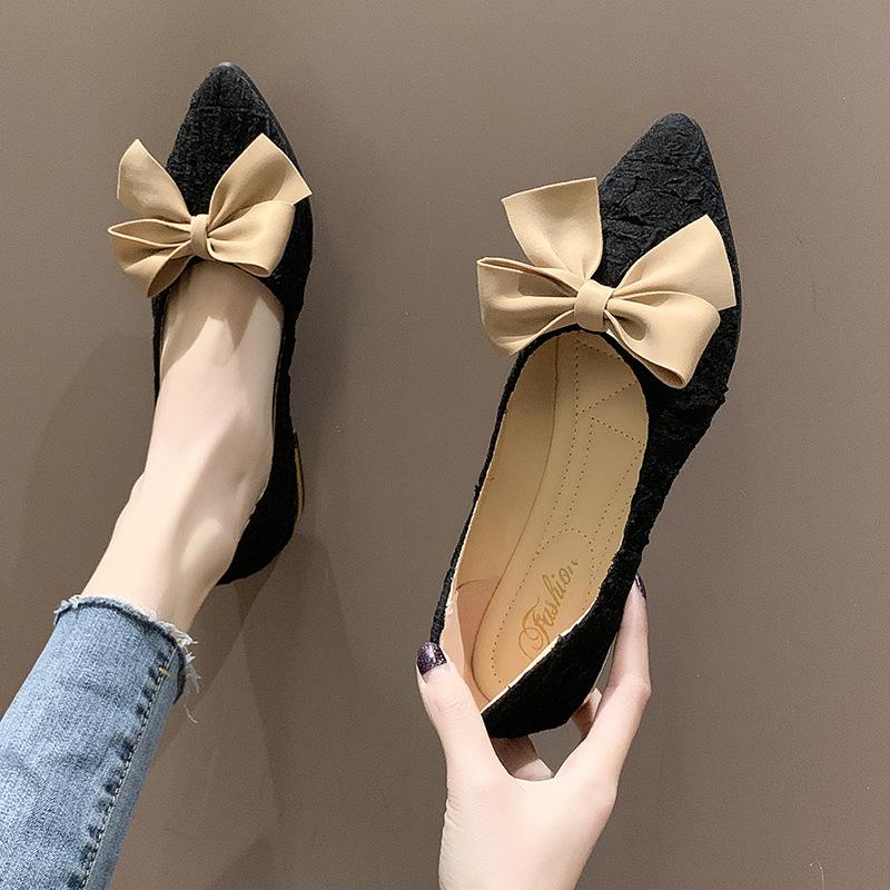 Fashion Single Shoe Women's New 2024 Spring and Autumn Versatile Flat Bow Decoration Comfortable Temperament Flat Shoes Zapatos De Mujer