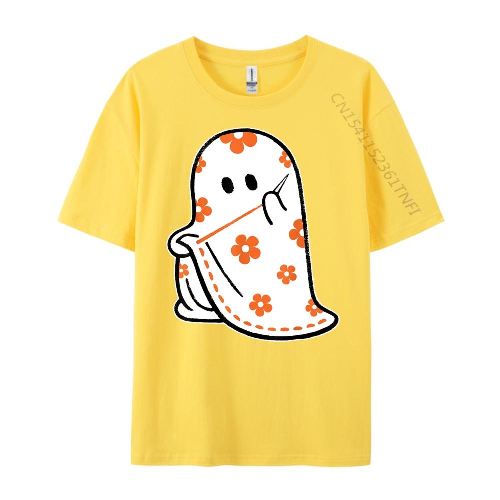 Halloween Costume Sewing Ghost Boo Funny Sewing Lovers Women White Graphic Tee Natural Tops Alphabet