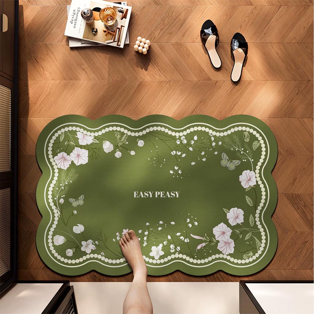 Bathroom Floor Mat, Household Non-Slip Mat, Water-Absorbent Vintage-Style Washroom Entrance Mat, Toilet Foot Mat