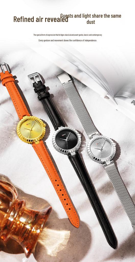 OFNS Light Luxury Women's Quartz Watch - Waterproof, Sunburst Dial, No Numerals