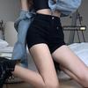 2024 Модные черные джинсовые шорты с высокой талией для женщин - Узкие, эластичные, универсальные летние шорты А-силуэта