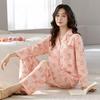 Женский пижамный комплект из лайкры и хлопка: С длинным рукавом, длинные брюки с отложным воротником - милая весенне-осенняя домашняя одежда