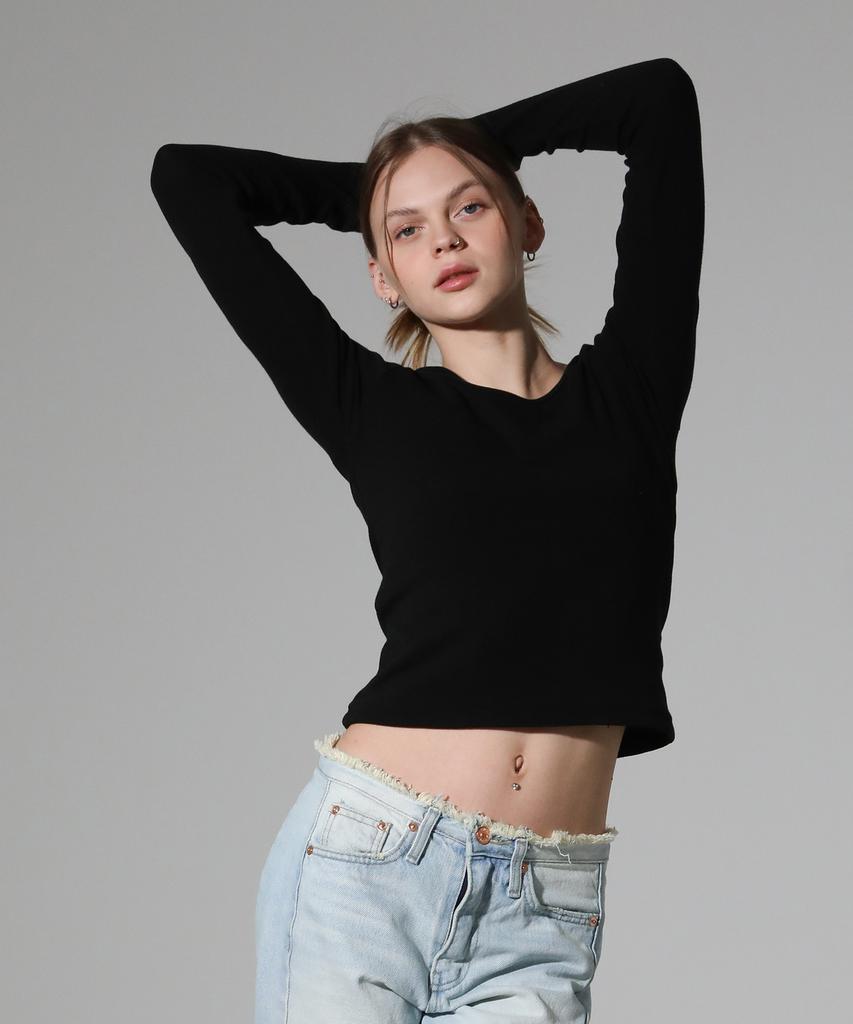 REEMNIK Slim Cut-Out Long Sleeve T-Shirt [Black]