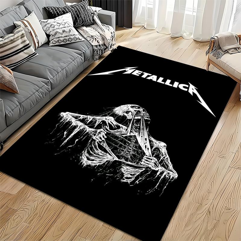 Коврик для пола в стиле рок-музыки, Иллюстрация с принтом скелета Metallica, капающего черным и белым, Декор для мужской комнаты, Нескользящий коврик