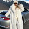Новое осенне-зимнее утолщенное пальто из искусственного меха, женское белое удлиненное пушистое пальто из лисьего меха, ветрозащитный плюшевый мех