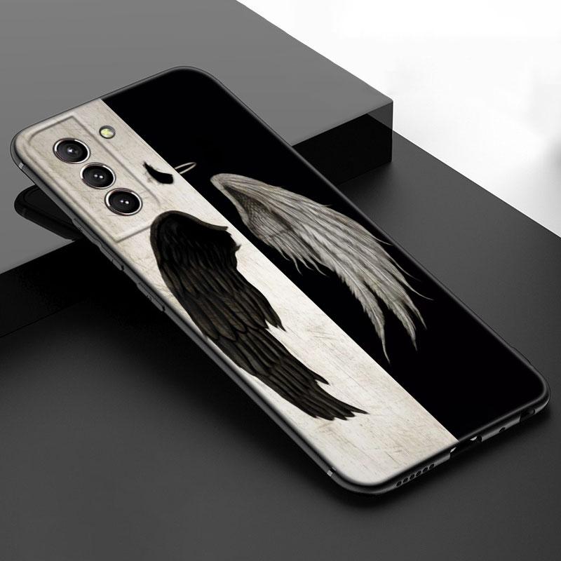 Фантазийные Крылья Ангела Девушки Черный Силиконовый Чехол для Телефона Samsung Galaxy S23 S21 S20 FE S24 S22 Ultra S10E S10 S9 S8 Plus