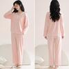 2 Pcs/Set Women Pajamas Suit with Chest Pads Long Sleeves Loose Solid