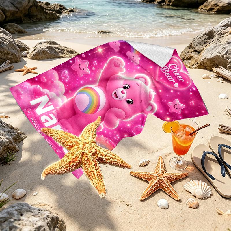 Custom Name Personalized Care Bears Print Beach Towel, for Trip Camping Beach Party Home Decor, Birthday Gift for Family & Friends
