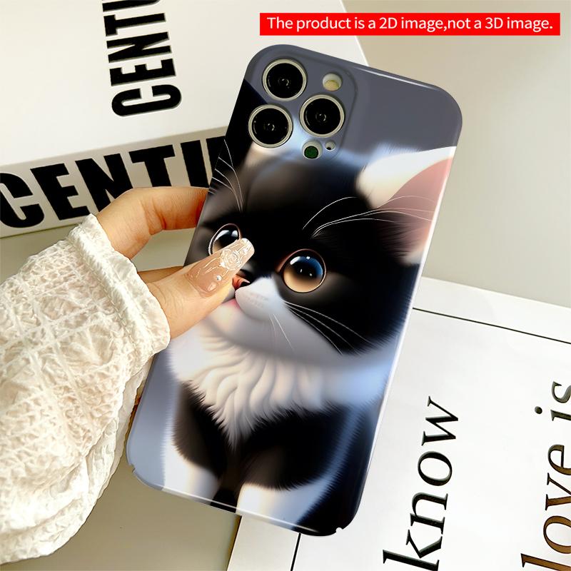 2DFlat Black and White Kitten with Big Eyes Phone Case All inclusive film hard iPhone case, compatible with iPhone 18 Pro Max 17 16 15 14 13 12 11
