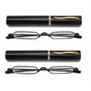 2pcs Slim Pen Reading Glasses with Golden Accents Includes Hard Clip Case Portable & Stylish Presbyopic Eyewear for Men & Women