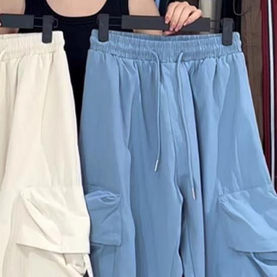 Брюки-карго в стиле хип-хоп, женские повседневные брюки с большими карманами, свободные широкие брюки с высокой талией, однотонные брюки, уличная одежда