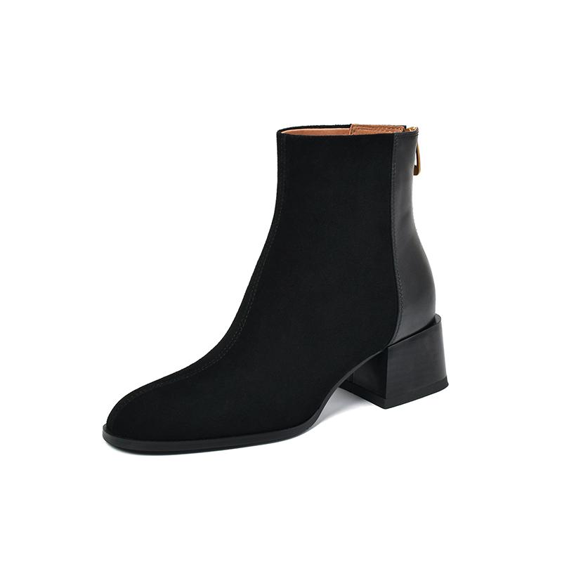 2024 Новые брендовые ботинки из натуральной кожи, ботильоны в стиле ретро на высоком каблуке, женская обувь, застежка-молния сзади, овечья замша, обувь ручной работы, женские ботинки