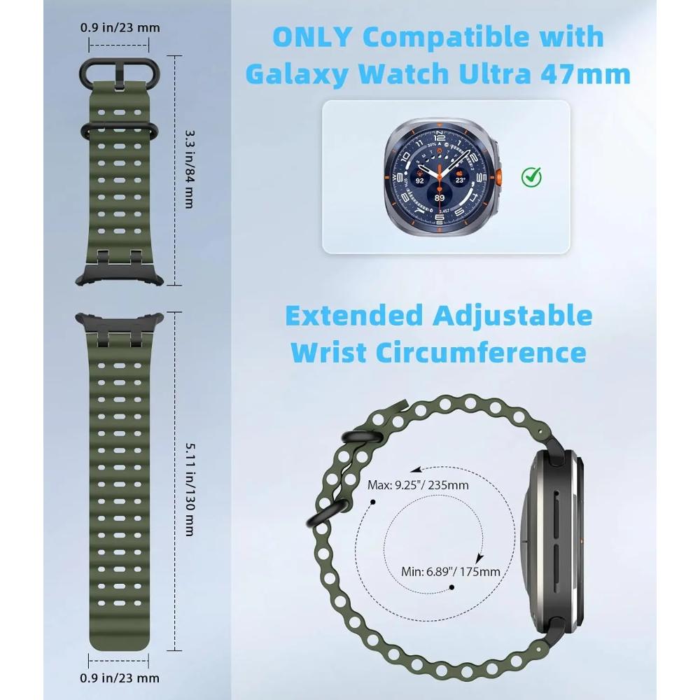 Дышащий силиконовый ремешок для Samsung Galaxy Watch Ultra 2024 47 мм Морской браслет на запястье Galaxy Watch Ultra(2025) Ремешок для часов 47 мм