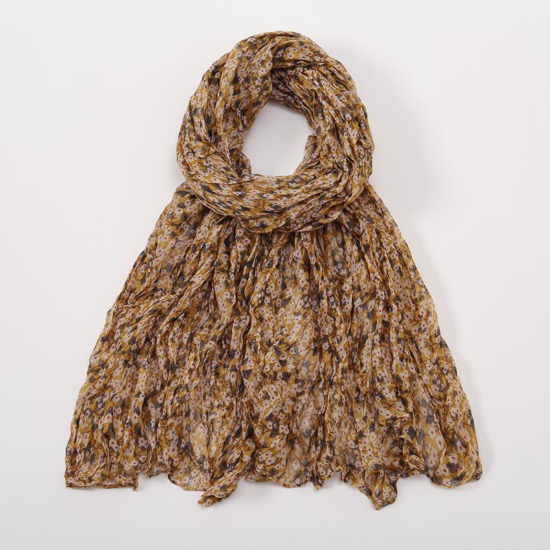 Новые мусульманские хиджабы из жатой ткани с цветочным принтом из хлопка и вискозы для женщин, длинные шали, платки на голову, обертывания, фолард, исламский тюрбан, повязка на голову, бандана